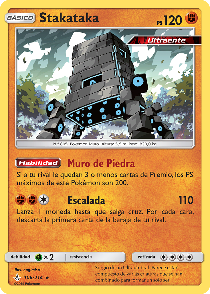 Stakataka TCG: Lanza una moneda hasta obtener sello, por cada cara descarta una carta del rival