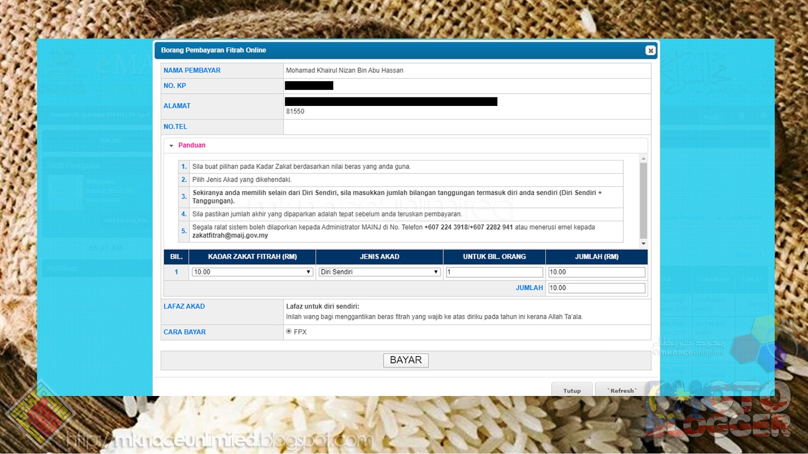 Zakat Fitrah Menerusi Zakat Johor Online Payment