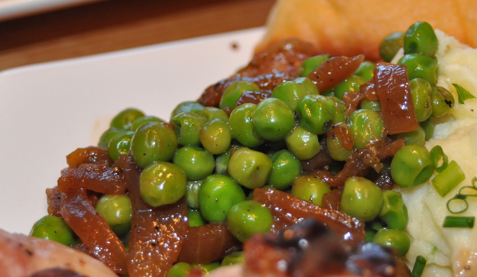 Peas and Maple Bourbon Caramelized Onions