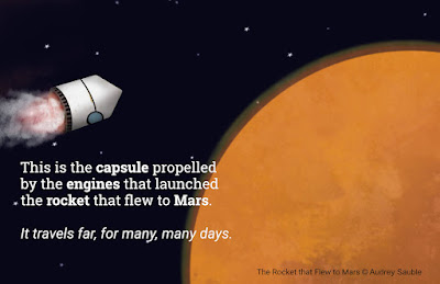 a rocket capsule propelled toward Mars