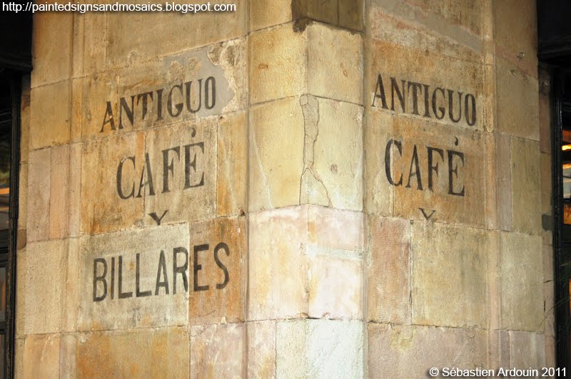Painted signs and mosaics Antiguo café y billares, Barcelona