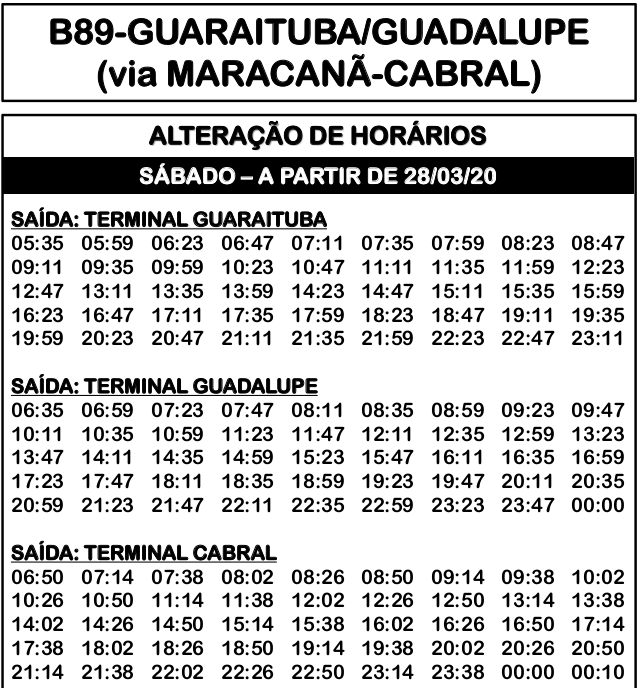 Horário de Ônibus Curitiba 2022: Horário de ônibus B89 GUARAITUBA