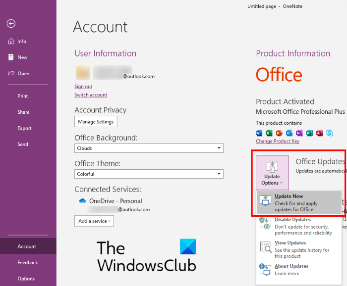 обновить OneNote 2016