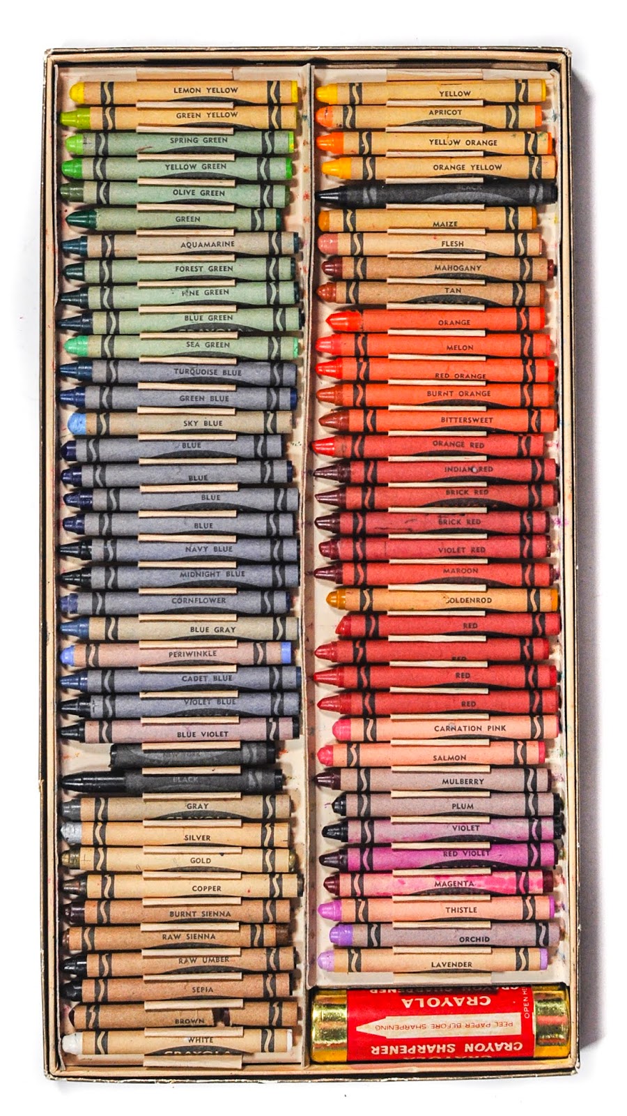 No. 72 Crayola Crayons and Sharpener with Book of Crayon Projects from