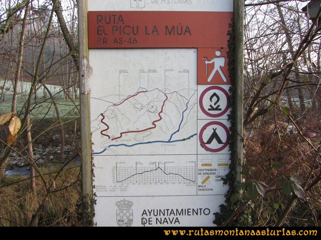 Ruta al Pico Mua PR AS-46: Cartel informativo de la ruta