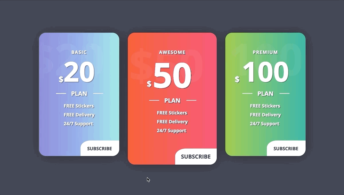 Hover effect Pricing Table