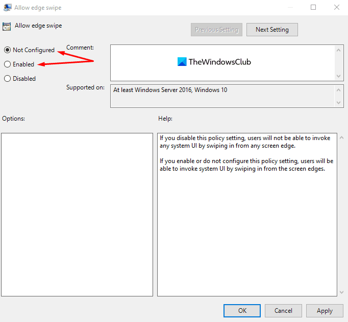 Habilitar o deshabilitar el deslizamiento desde el borde de la pantalla en Windows 10