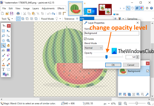 cambiar el nivel de opacidad de la imagen