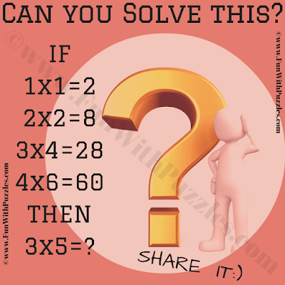 IF 1x1=2, 2x2=8, 3x4=28, 4x6=60 then 3x5=?. Can you solve this Kids Easy Logical Reasoning Puzzle?