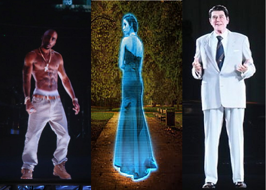 Hologram beam technology also allows "almost real encounters" with the dead