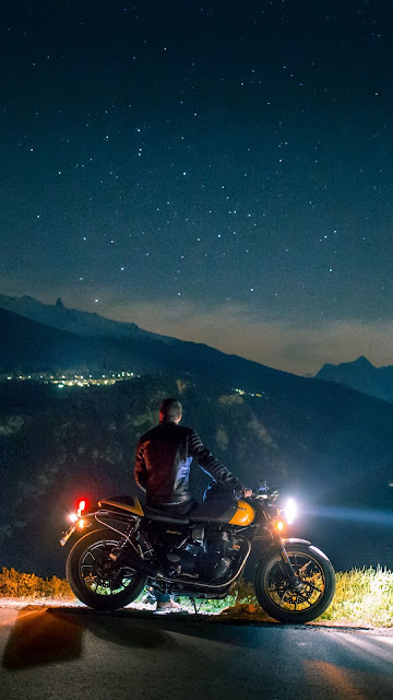 City, Night sky, Motorcyclist, Man, Landscape