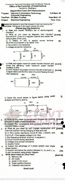 [CTEVT] 1st Year 2nd Semester Electrical Engineering | Questions Papers | Diploma in Computer Engineering/IT