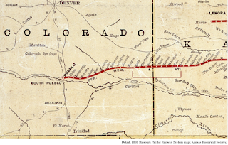 Detail of 1888 Missouri Pacific Railway System map; Kansas Historical Society.