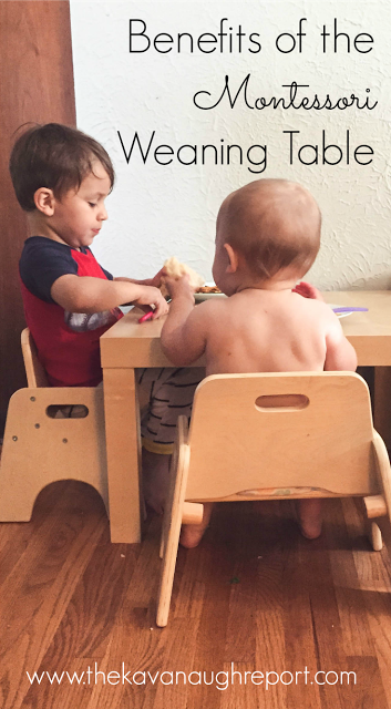 Montessori babies eat at small tables while still enjoying family means. The Montessori weaning table has many benefits for babies including promoting independence and cooperation among siblings.
