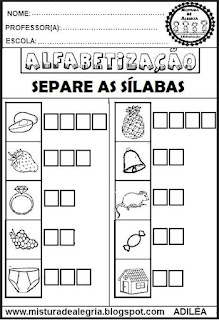 Atividades para alfabetização,separação silábica