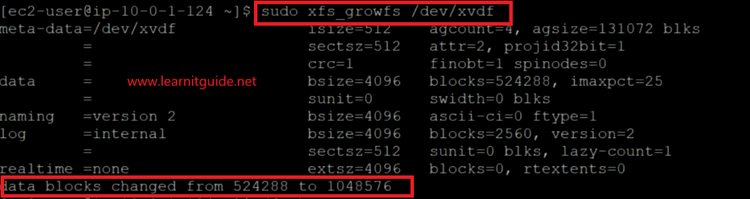 xfs_growfs linux command resize aws ebs volume
