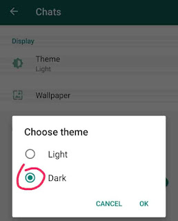 Whatsapp dark theme Dark par click kare