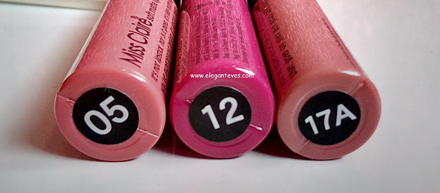 Miss Claire Soft Matte Lip Creams 05,12 and 17A swatches