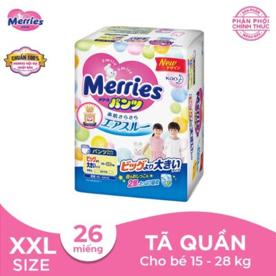 Bỉm/Tã quần Merries size XXL 26 miếng (cho bé 15 – 28kg)