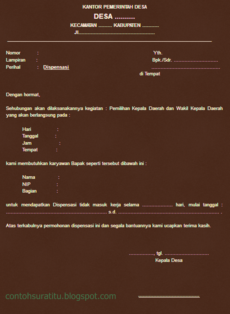 Contoh Surat Dispensasi Kerja Yang Benar
