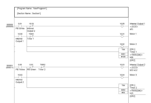 PLC Program Control Circuit for Motor Start Stop with Time Sequence