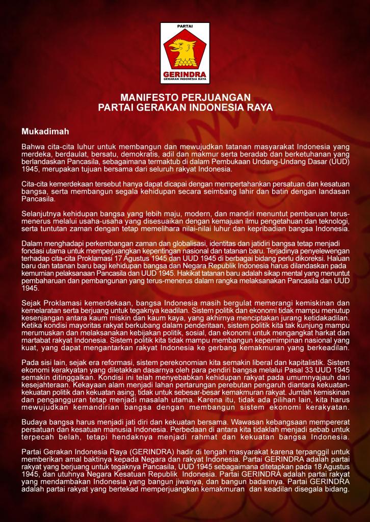 Manifesto Perjuangan Partai Gerindra Manifesto Perjuangan Partai Gerindra