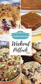 Weekend Potluck featured recipes include Coleslaw Pasta Salad, Texas Brownies, Blueberry Coffeecakewith Streusel Topping, Easy Bisquick Chocolate Chip Cookies, and so much more. 