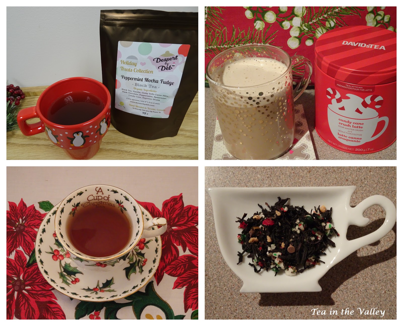 Tea in the Valley RA Poinsettia Teacup, Candy Cane Green Tea Taste