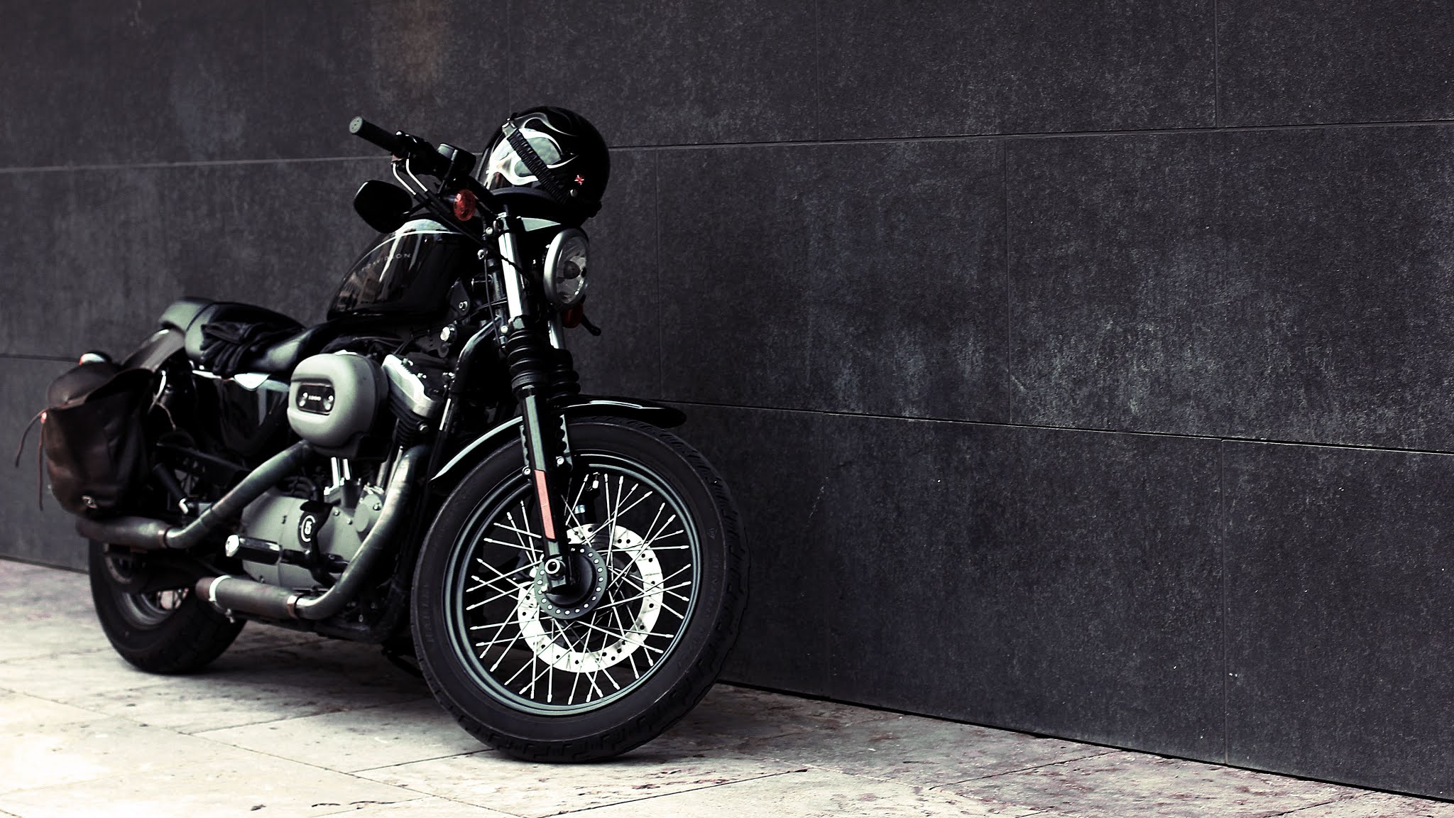 Wallpaper Black Motorcycle, Helmet