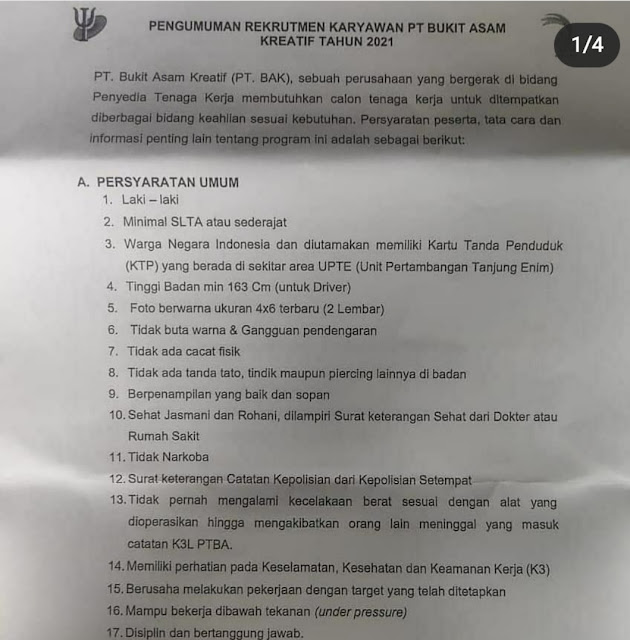 LOKER 10 POSISI PT BUKIT ASAM KREATIF MARET 2021 SUMSEL LOKER 10 POSISI PT BUKIT ASAM KREATIF MARET 2021 SUMSEL