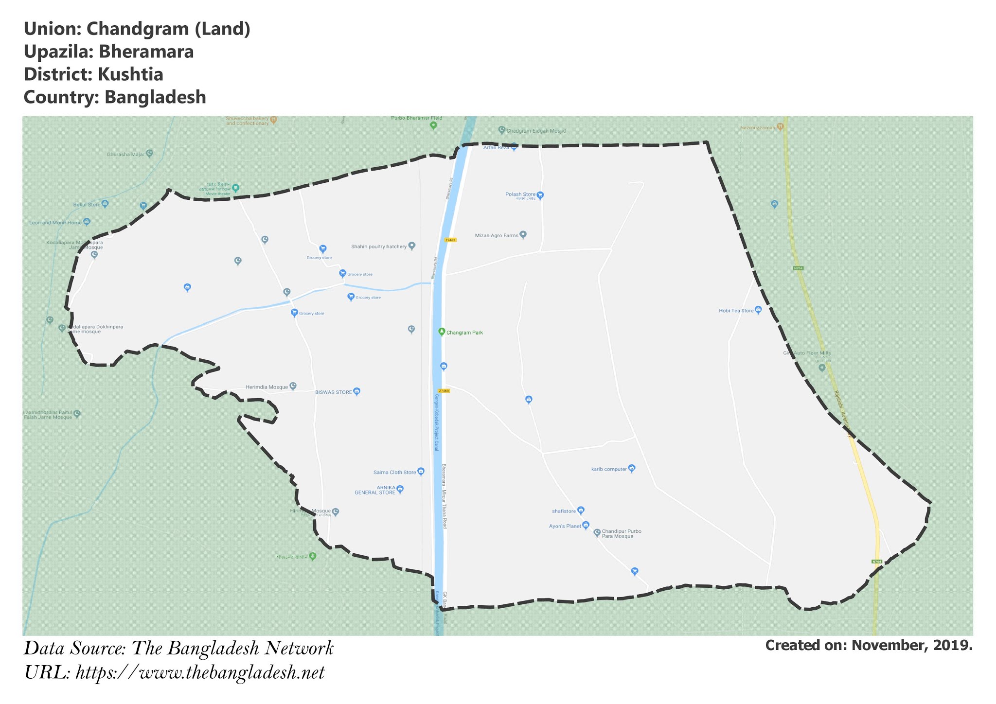 Map of Chandgram of Kushtia, Bangladesh.