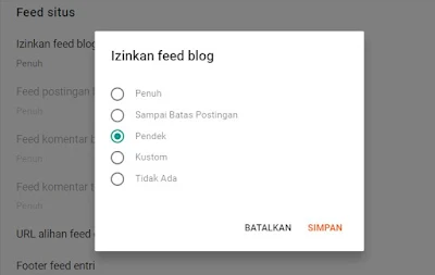 Setting Feed Situs Blog Menjadi Pendek Mencegah AGC pada Blog