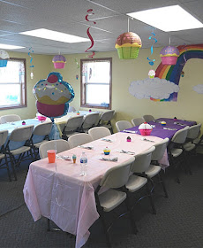 Party guest  seating with cupcake decor.