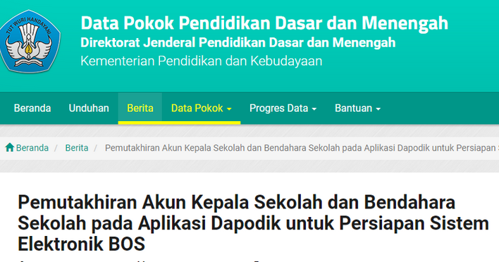 Pemutakhiran Akun Kepala Sekolah dan Bendahara Sekolah