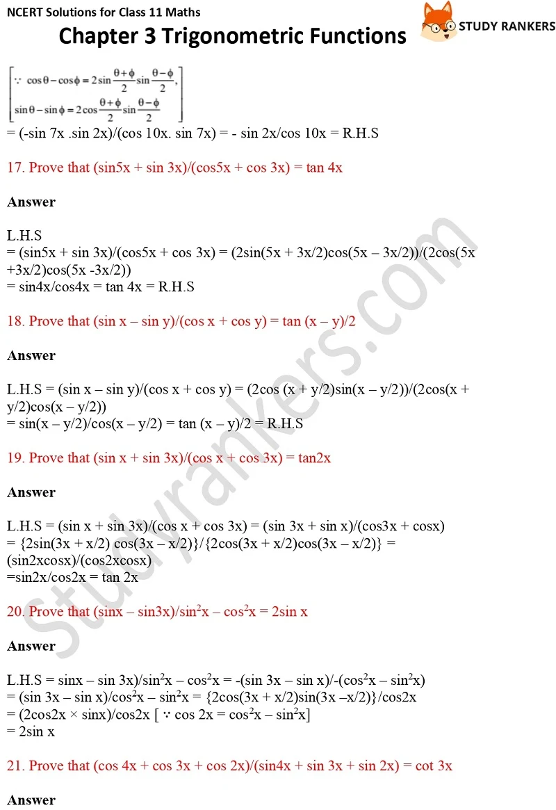 NCERT Solutions for Class 11 Maths Chapter 3 Trigonometric Functions 12