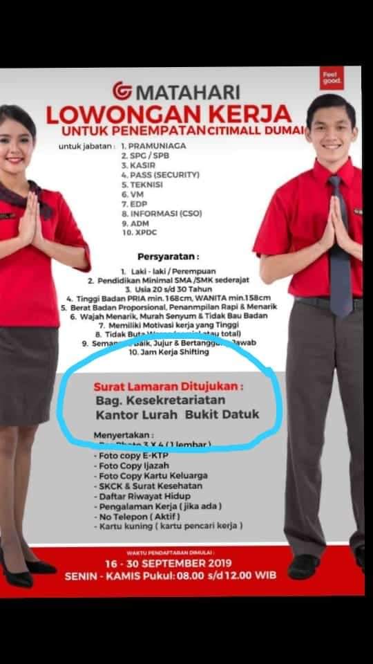 Ismani Lowongan Kerja Matahari Store Bukan Untuk Masyarakat Bukit Datuk Saja Tetapi Untuk Masyarakat Se Kota Dumai Senin 16 September 2019 Dumai Pantaunews Co Id A Informasi Penerimaan Karyawan Baru Matahari Store Untuk Penempatan