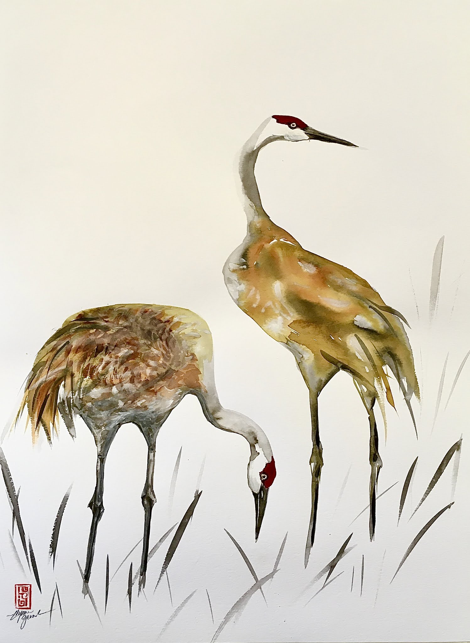 Sandhill Cranes on Manitoulin Island / Ink Brush Paintings
