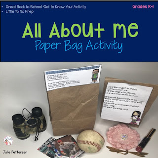 All About Me Paper Bag Activity FREEBIE is a great get to know you activity for back to school. Students fill the bag with various mementos, photos and trinkets to tell about themselves and share with the class. Use the included poem as a bag topper.