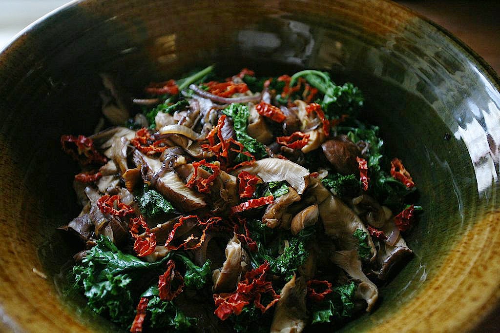 Whittled Down Life Backyard Meals Kale & Wild Foraged Oyster Mushrooms