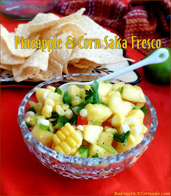 Pineapple and Corn Salsa Fresco bursts with fresh summer flavors. Serve with tortilla chips or as a complement to grilled fish, chicken, or over enchiladas. | Recipe developed by www.BakingInATornado.com