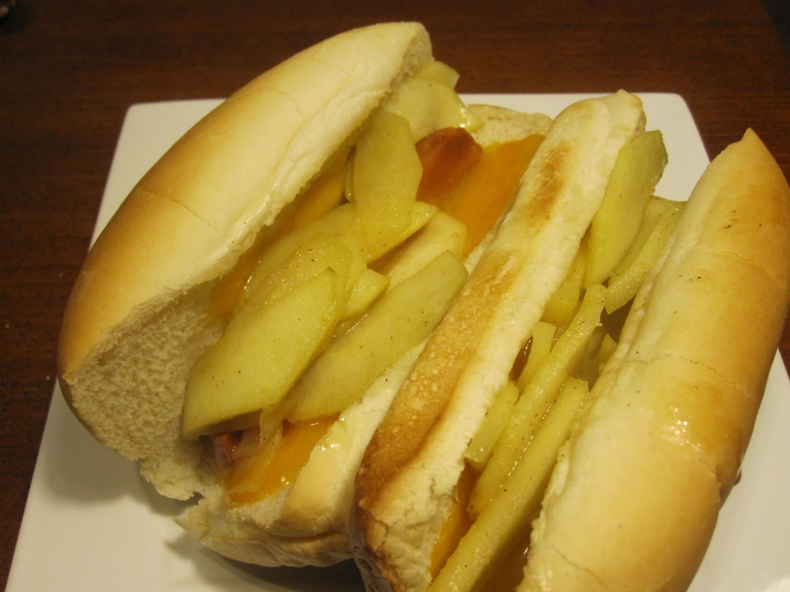 Hot Dogs with Cheddar and Sautéed Apples