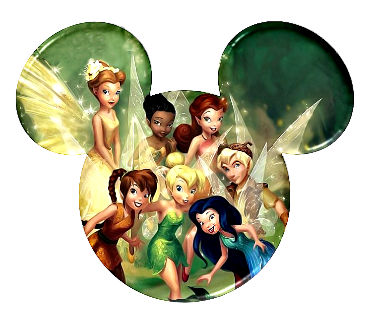 Tinkerbell and the Pixie Hollow Fairies in Mickey Heads. 