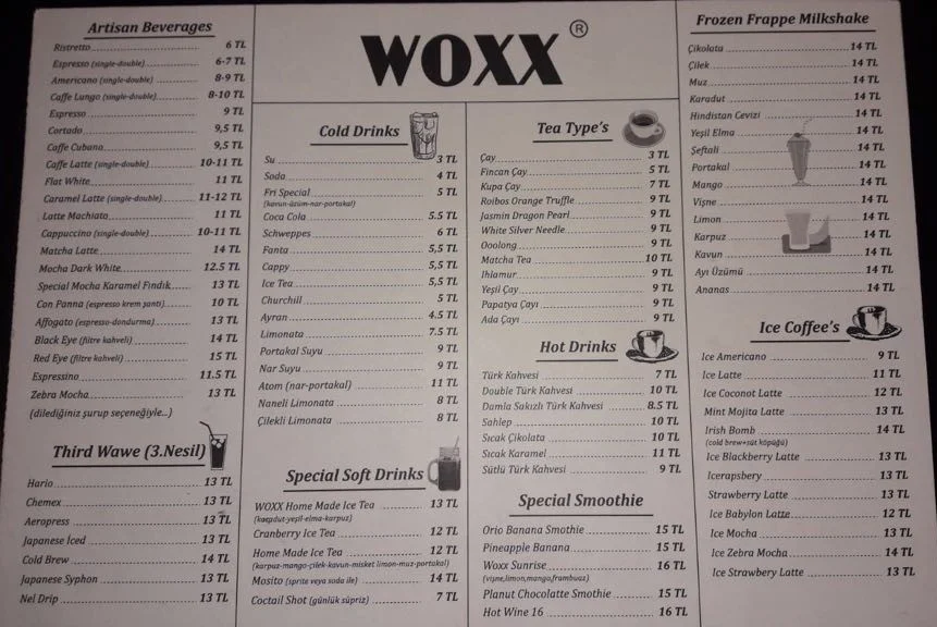woxx cafe bistro sancaktepe istanbul menu fiyat