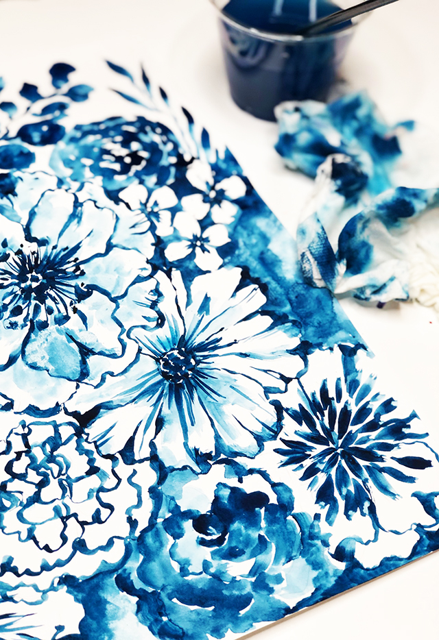 a peek inside my process- blue watercolor flowers