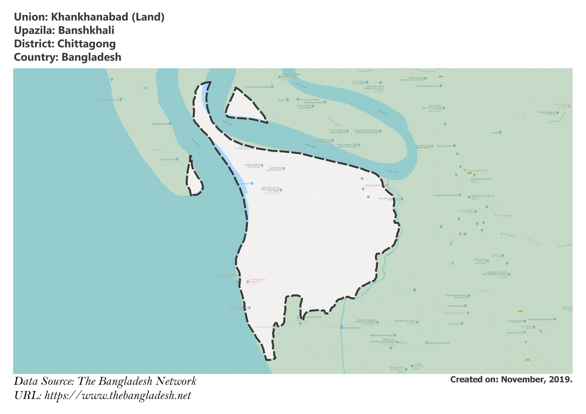 Map of Khankhanabad of Banshkhali Upazila Map of Khankhanabad of Chittagong, Bangladesh.
