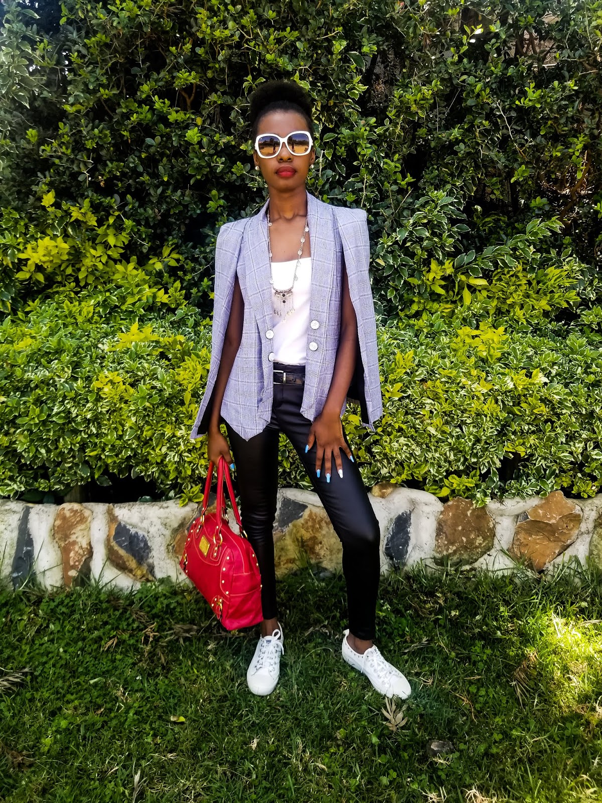 Simple Idea On How To Style A Plaid Cape Blazer