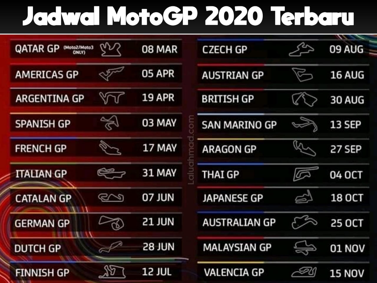 Jadwal MotoGP 2020 Terbaru  laluahmad.com