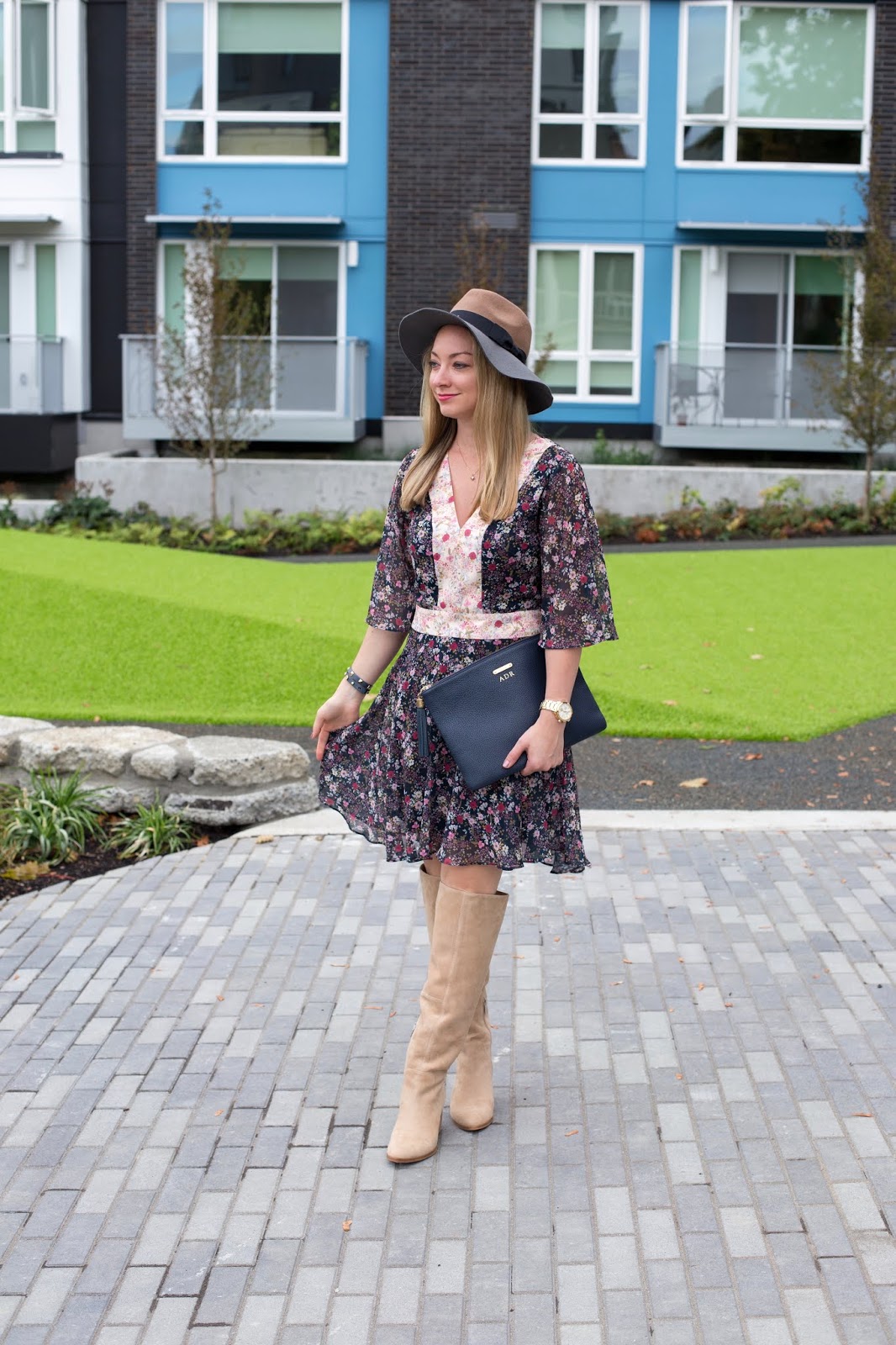 Bohemian Style Floral Dress + Knee High Boots