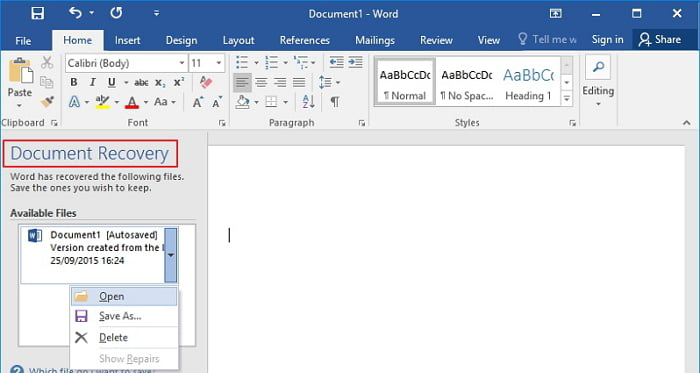 how to recover word document saved over 2013