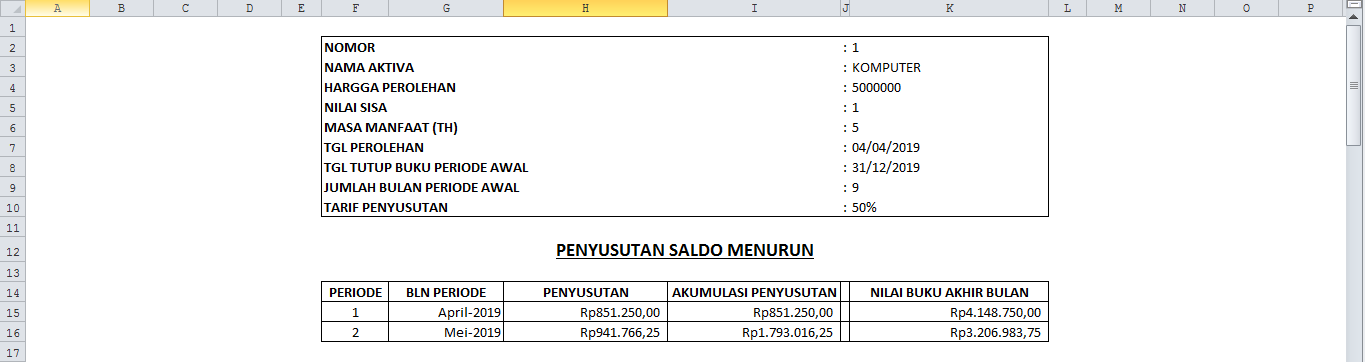 Formula Excel Untuk Menghitung Otomatis Penyusutan Perbulan Metode Saldo Menurun Kuat S Blog